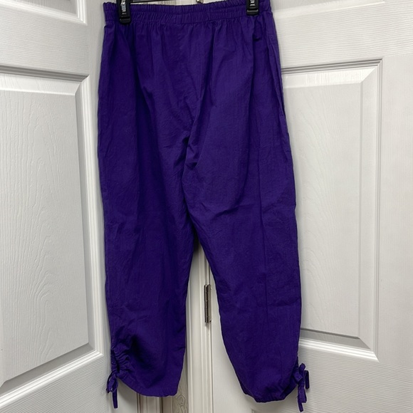 B’ Gauze Solid Purple Cotton Capri Pants - Picture 2 of 7